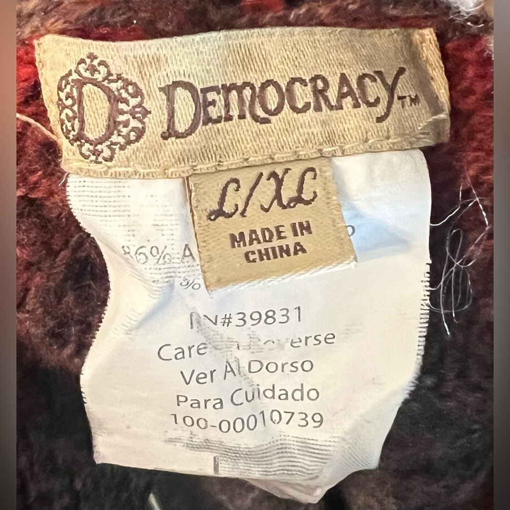 🤩 NEW ITEM Democracy Poncho L XL Knit Orange Gray Brown Sweater Cape Wool Blend - Picture 4 of 5